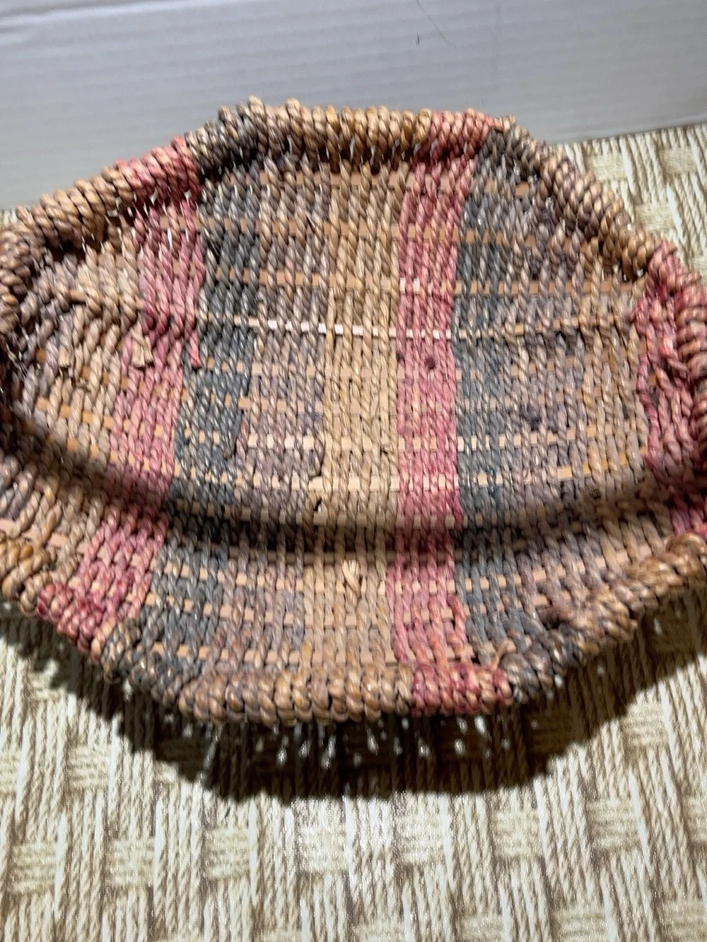 Handwoven Multicolor Willow Basket with Handle - Rustic Tan, Brown & Red